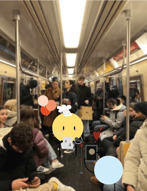 Nuclii talent creating a shared moment inside a busy city train